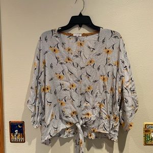 Floral Tie Front Dolman Top - Summer Trendy Blouse